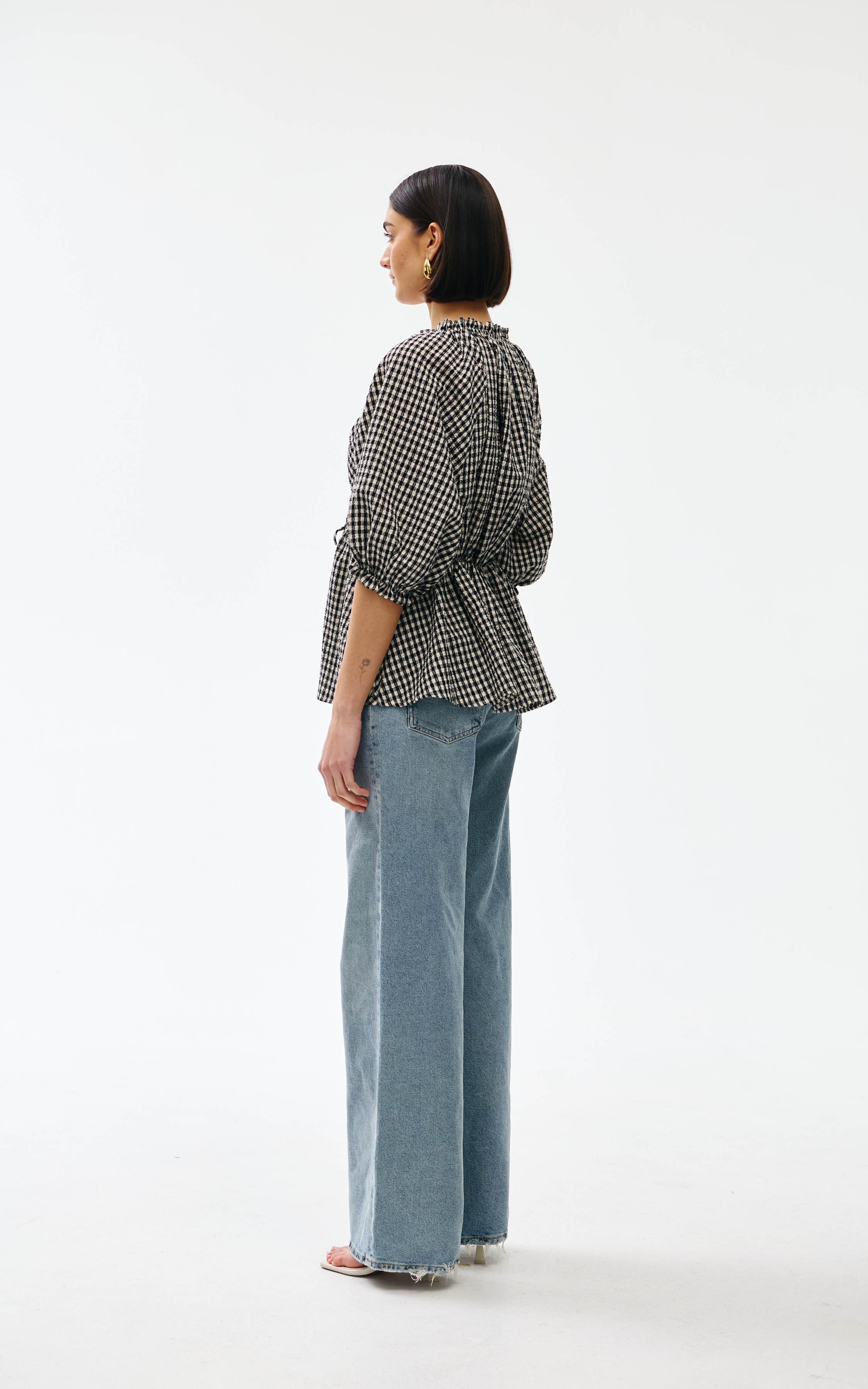 Pia Top - Black & Ivory Gingham
