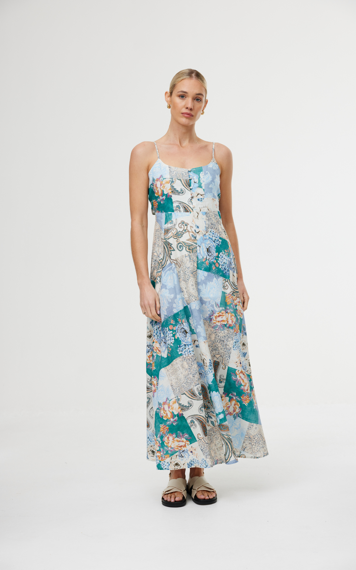 Mia Dress - Cyan Patchwork