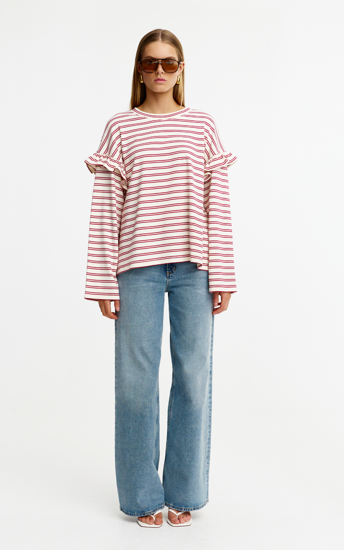 James LS Tee - Red + Pink Stripe