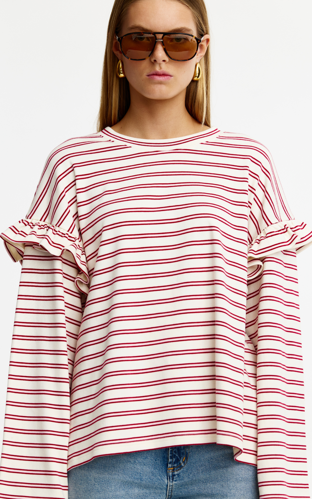 James LS Tee - Red + Pink Stripe