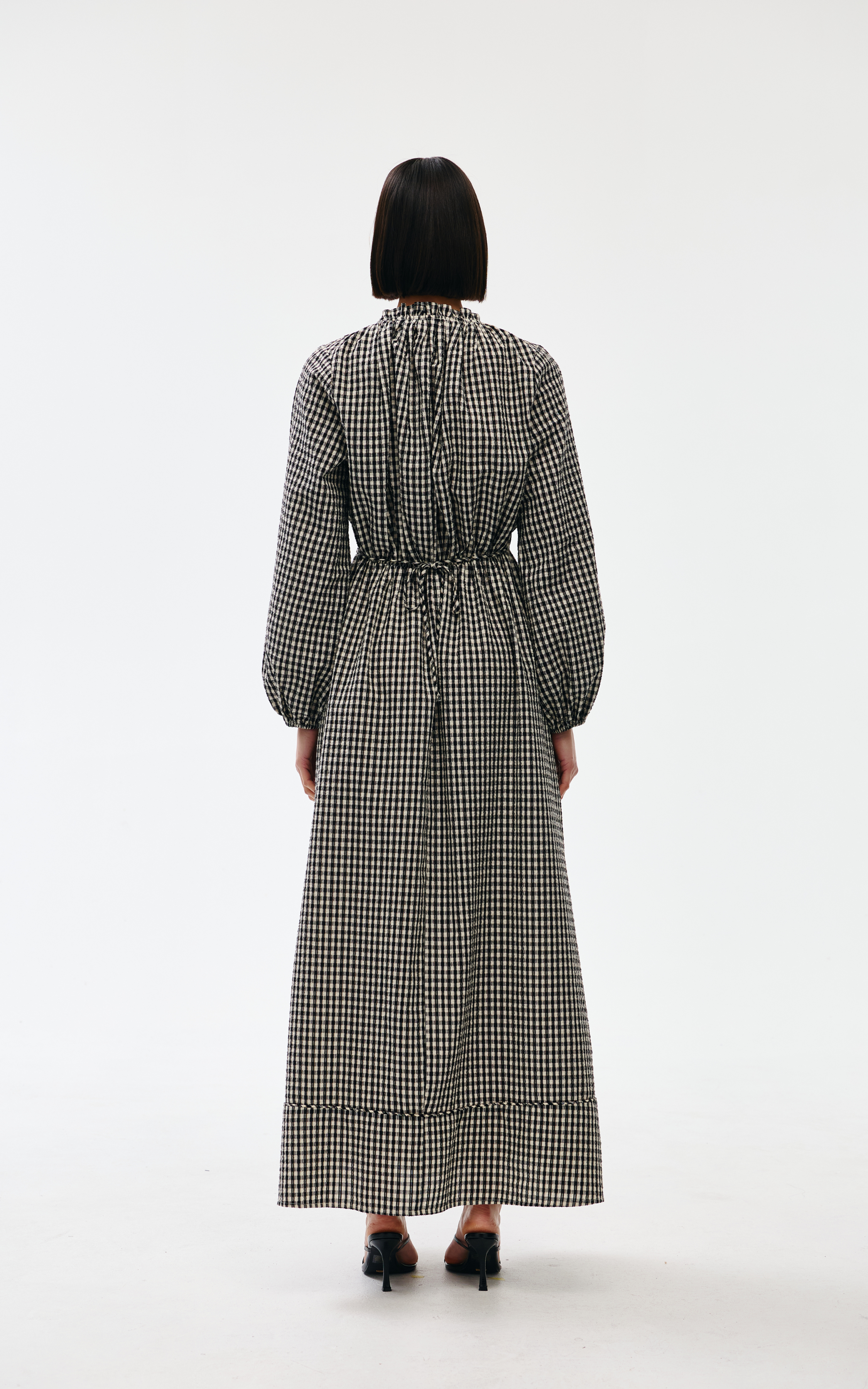 Pia Maxi Dress - Black & Ivory Gingham