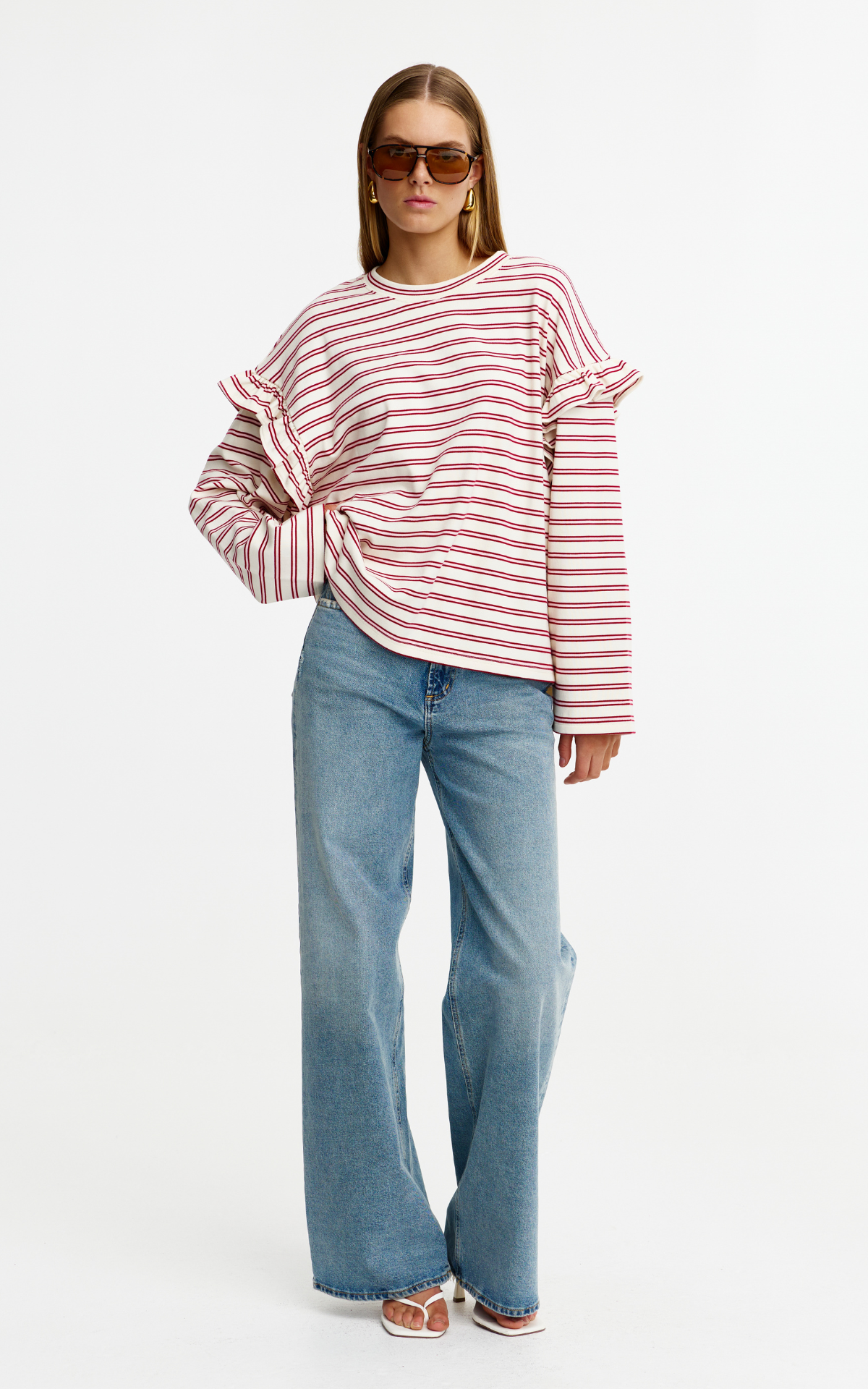 James LS Tee - Red + Pink Stripe