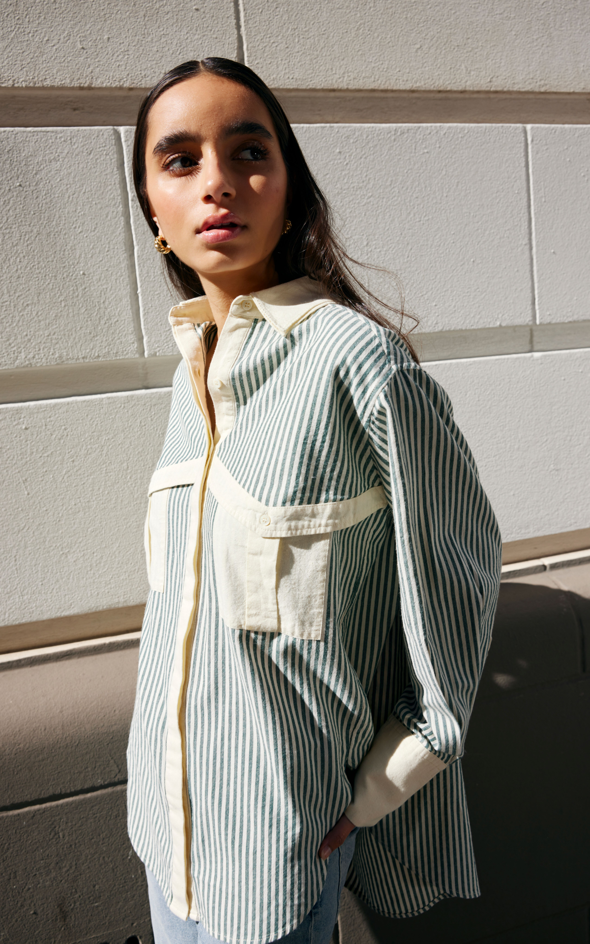 Ruby Shirt - Green/Stone Stripe