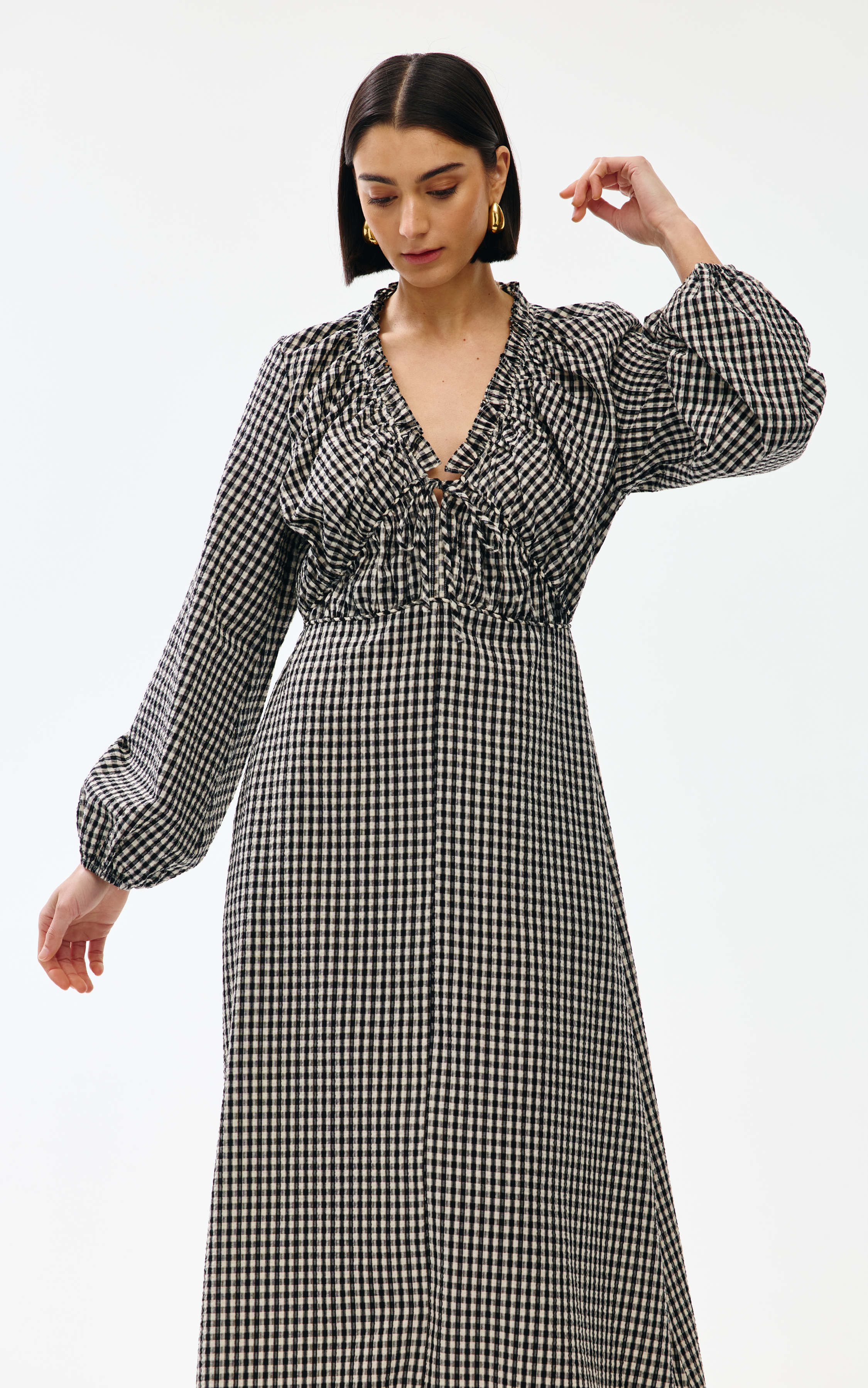 Pia Maxi Dress - Black & Ivory Gingham
