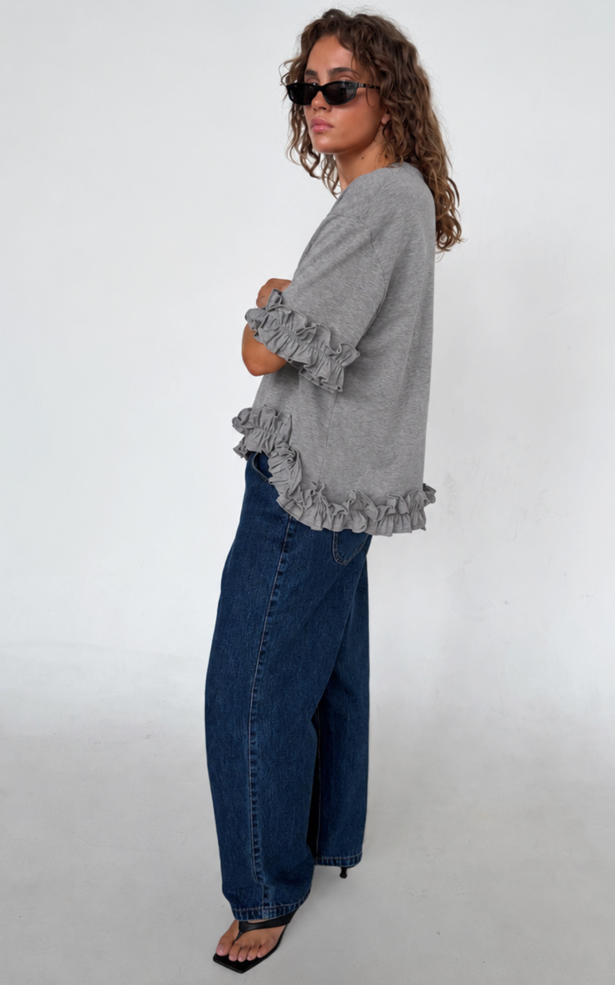 Ruffle Tee - Grey Marle