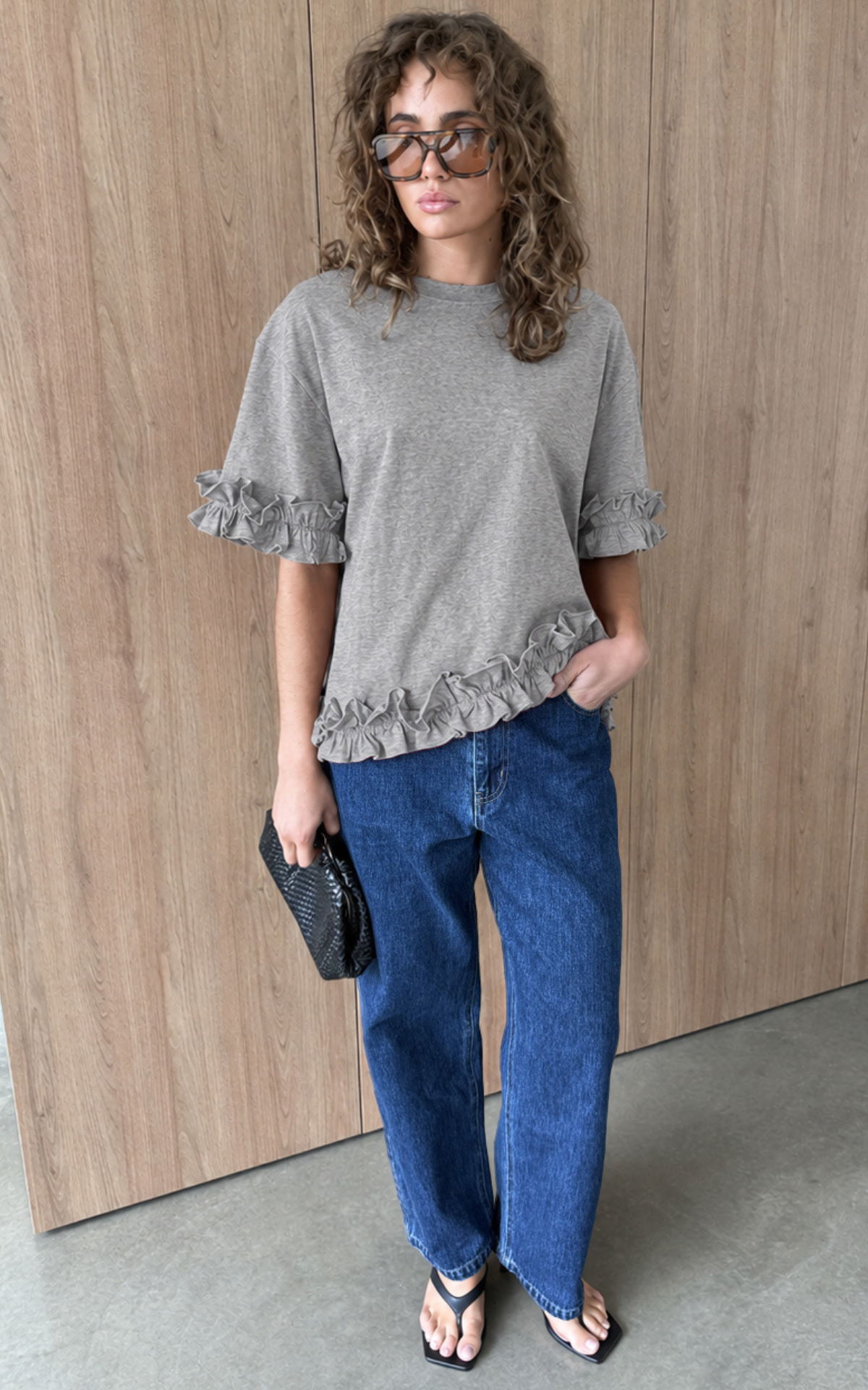 Ruffle Tee - Grey Marle