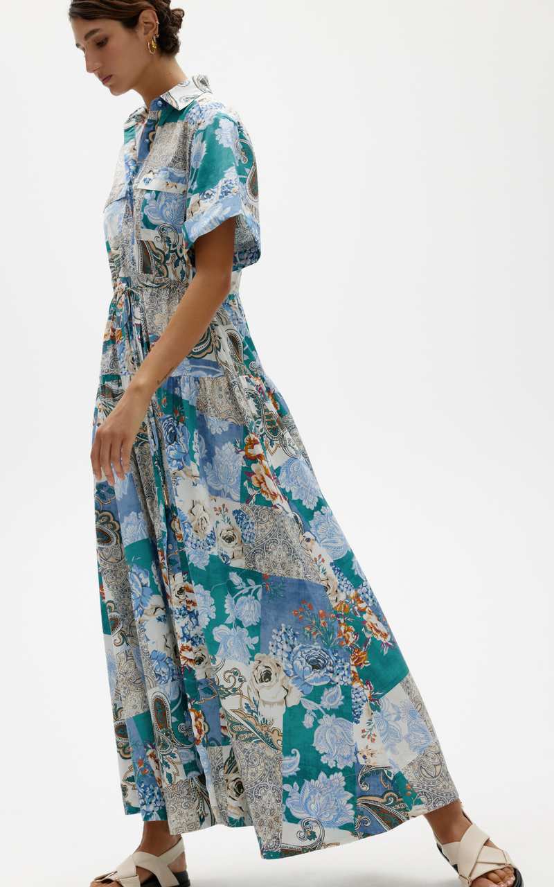 Maeve Maxi Dress - Cyan Patchwork