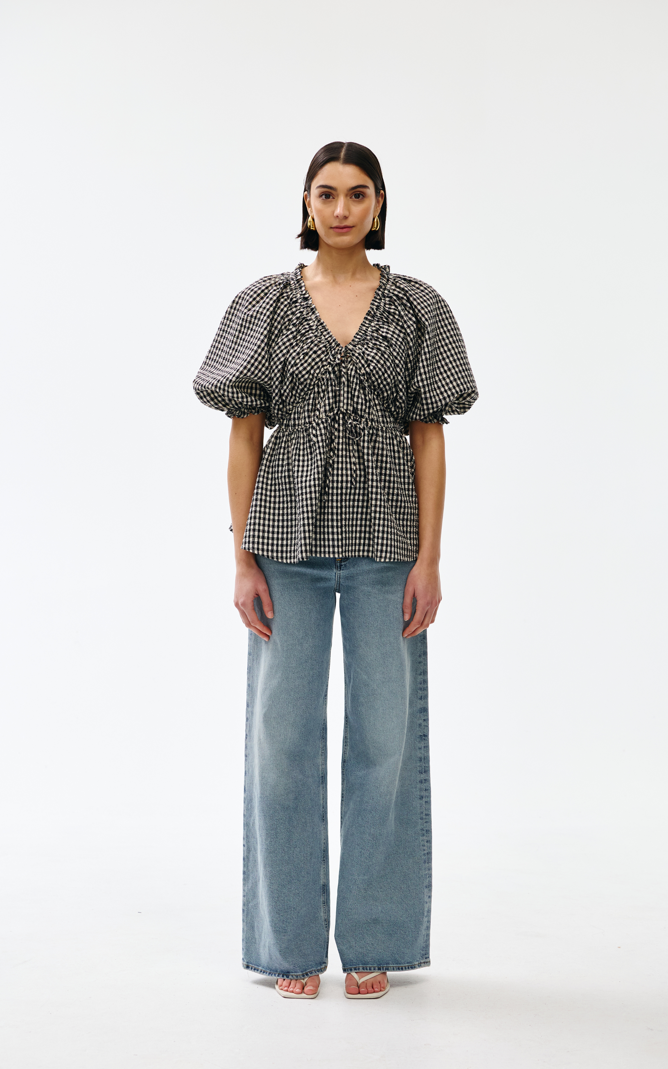 Pia Top - Black & Ivory Gingham