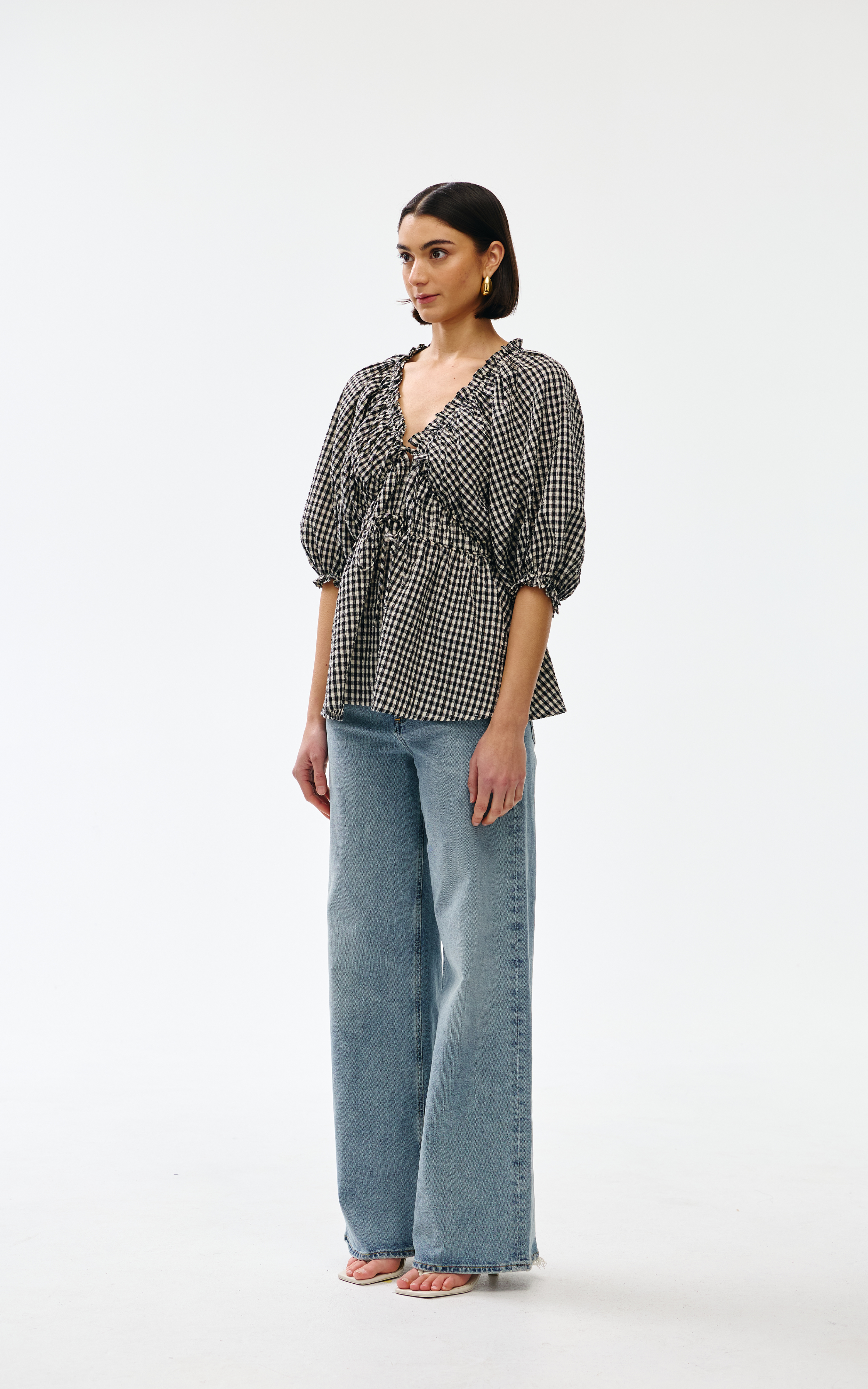 Pia Top - Black & Ivory Gingham