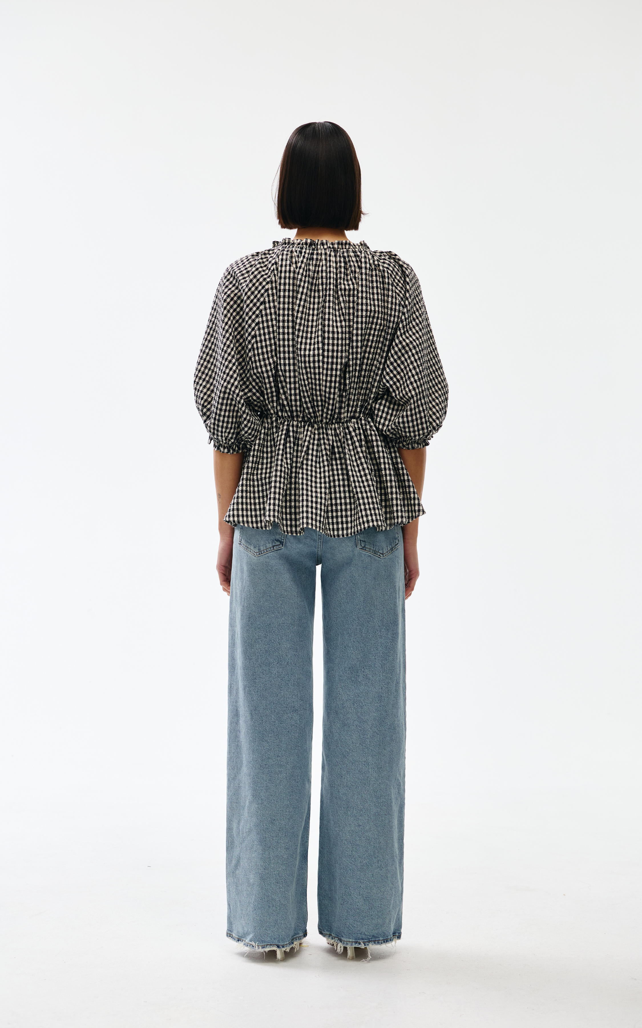 Pia Top - Black & Ivory Gingham
