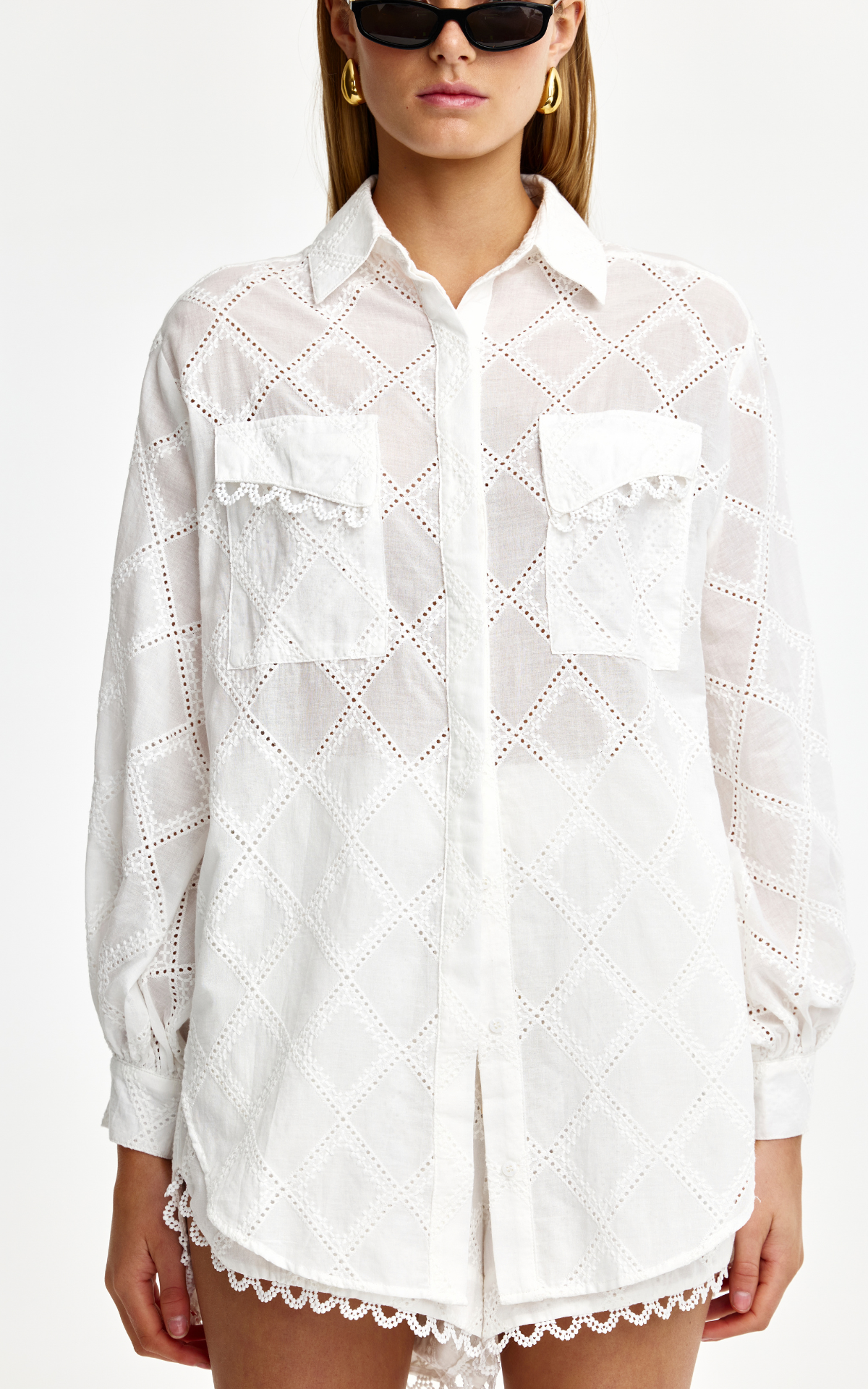 Laurel Diamond Lace Shirt - Ivory
