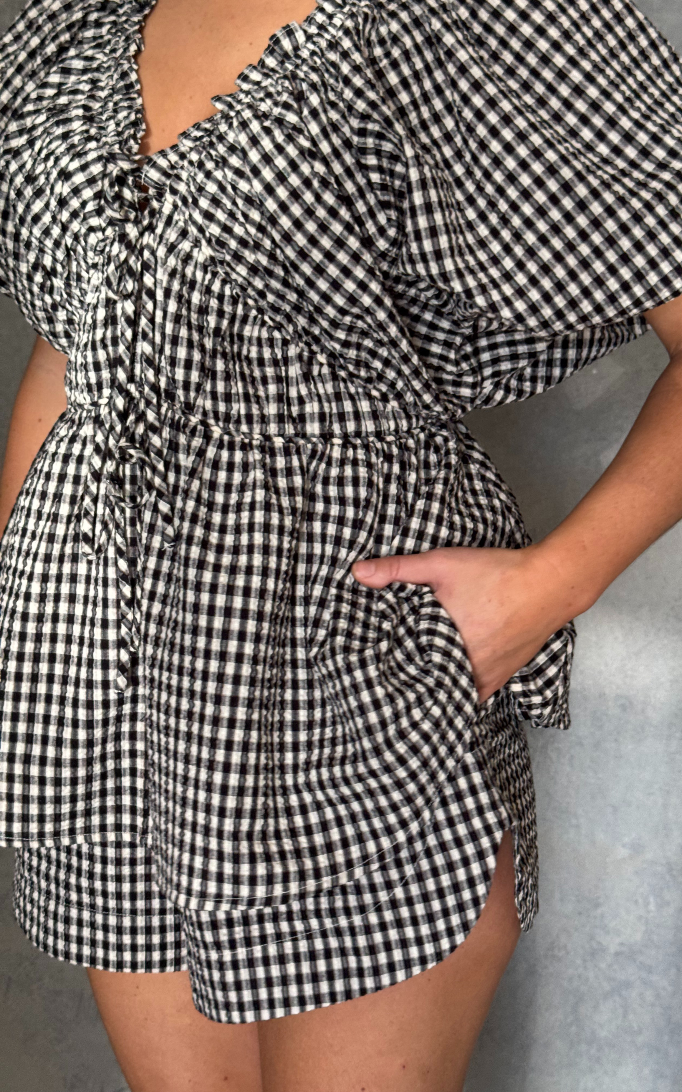 Juniper Short - Black & Ivory Gingham