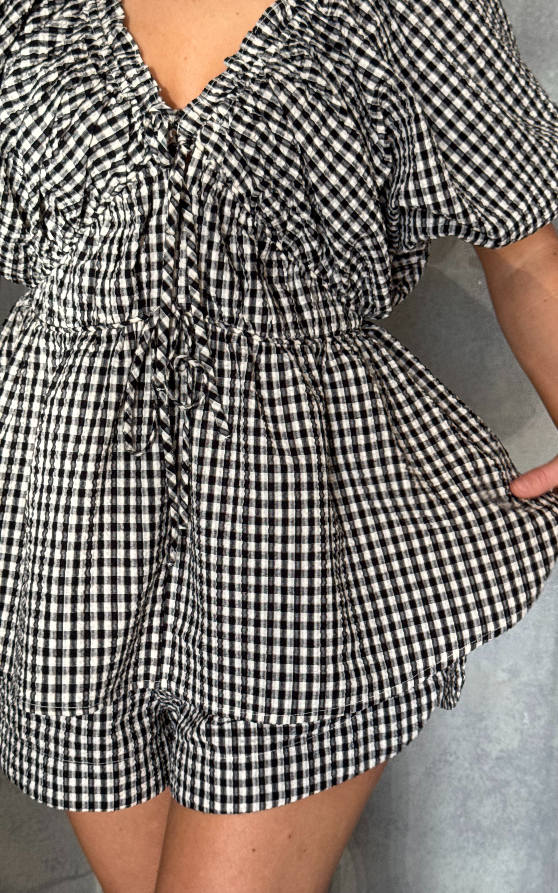 Pia Top - Black & Ivory Gingham