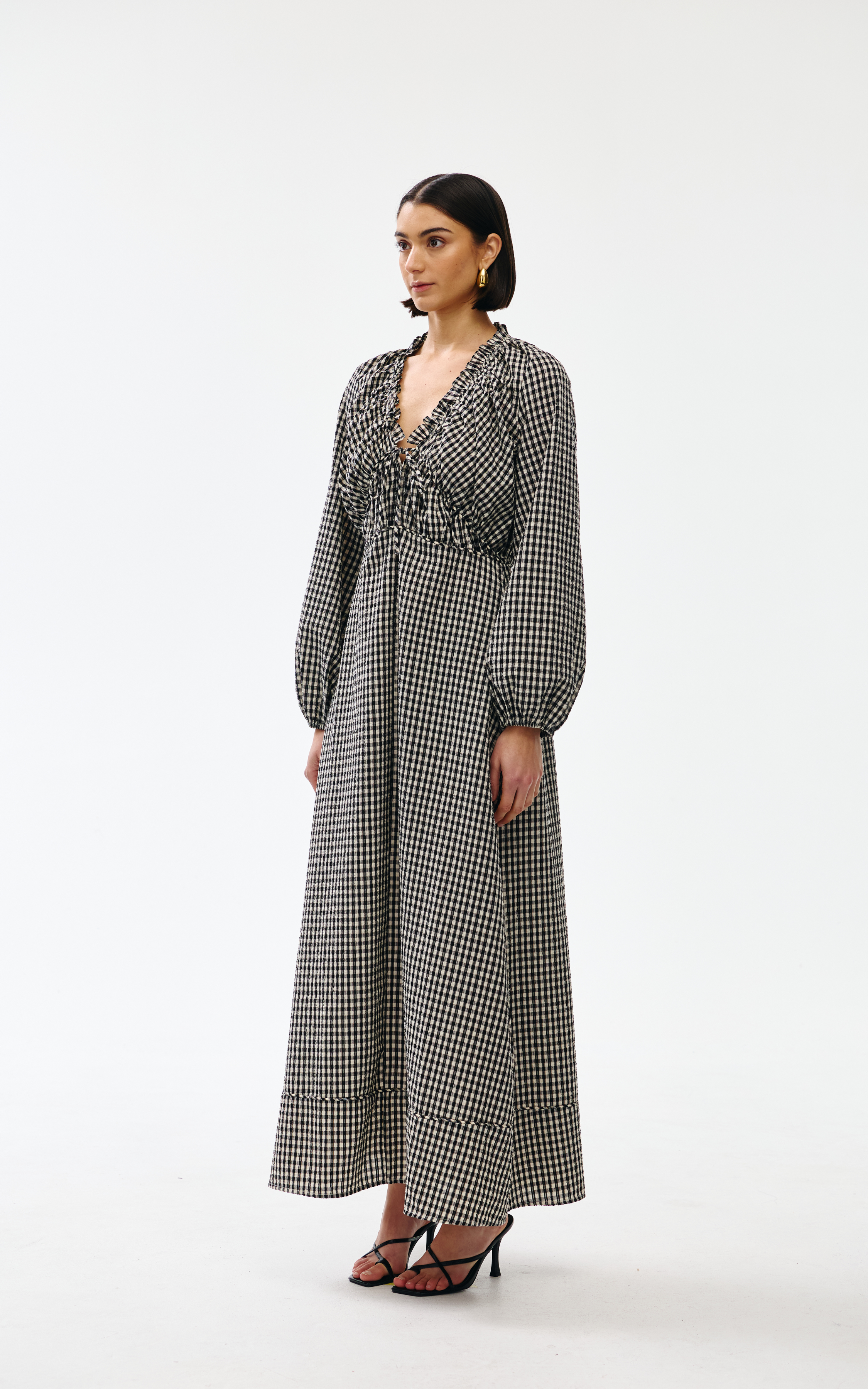 Pia Maxi Dress - Black & Ivory Gingham