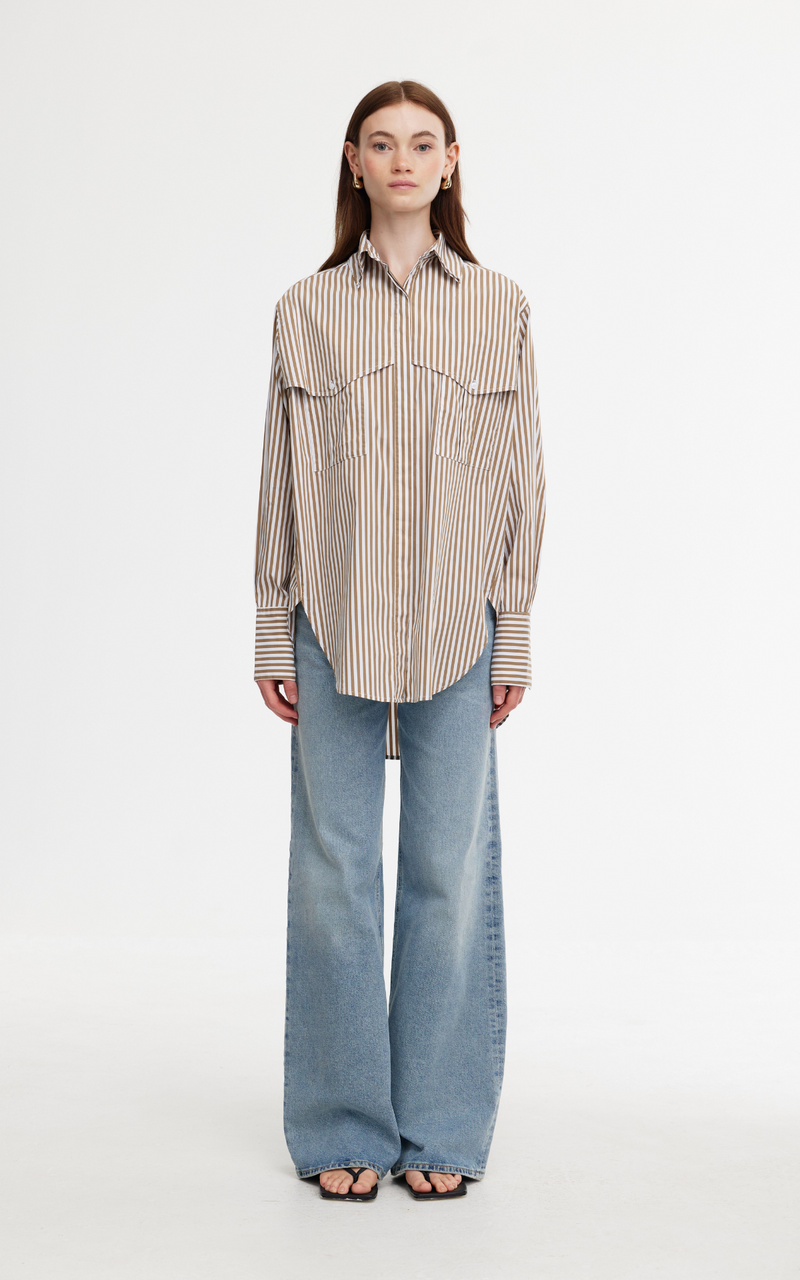 Riley Shirt - Stone/Ivory Stripe