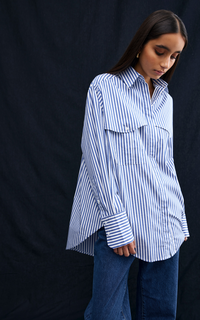 Riley Shirt - Navy/White stripe