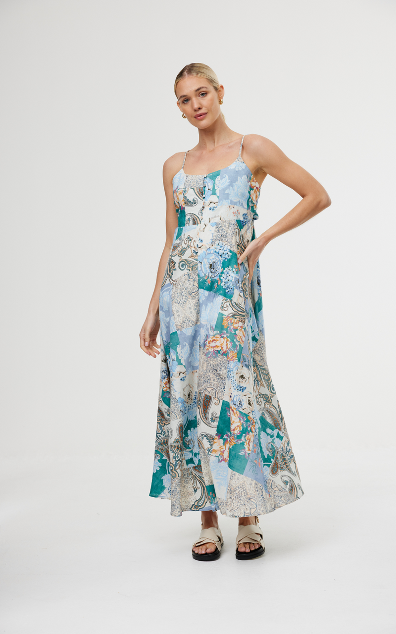 Mia Dress - Cyan Patchwork