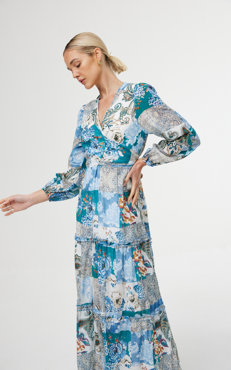 Lili Dress - Cyan Patchwork