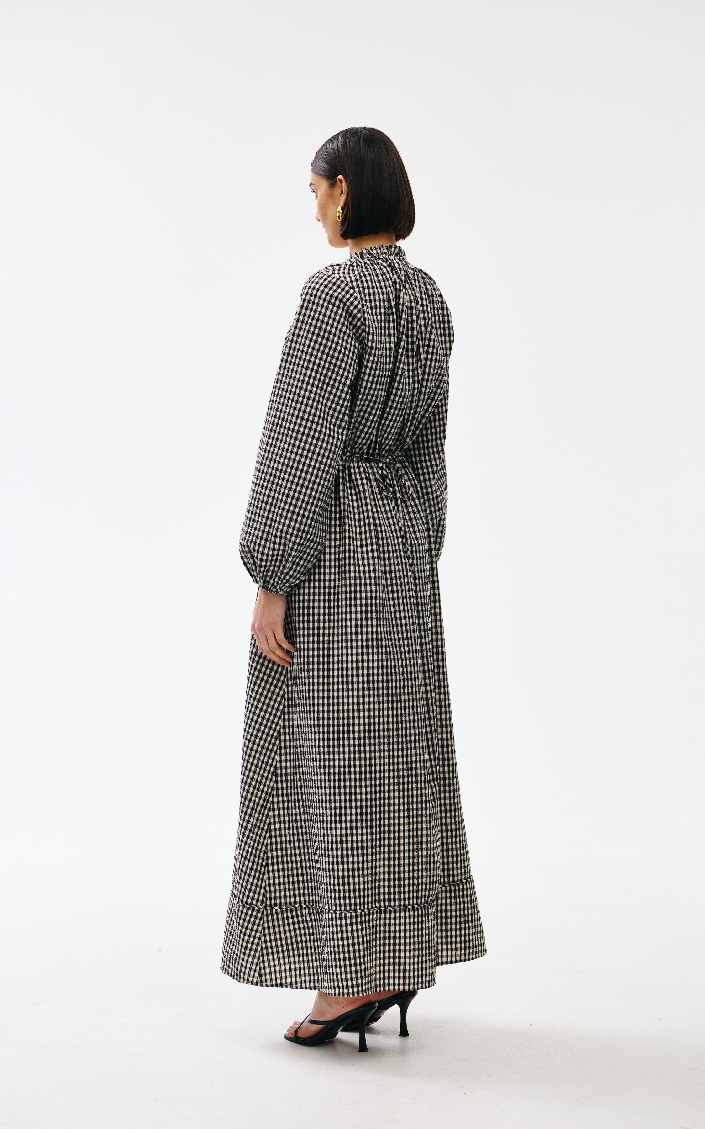 Pia Maxi Dress - Black & Ivory Gingham