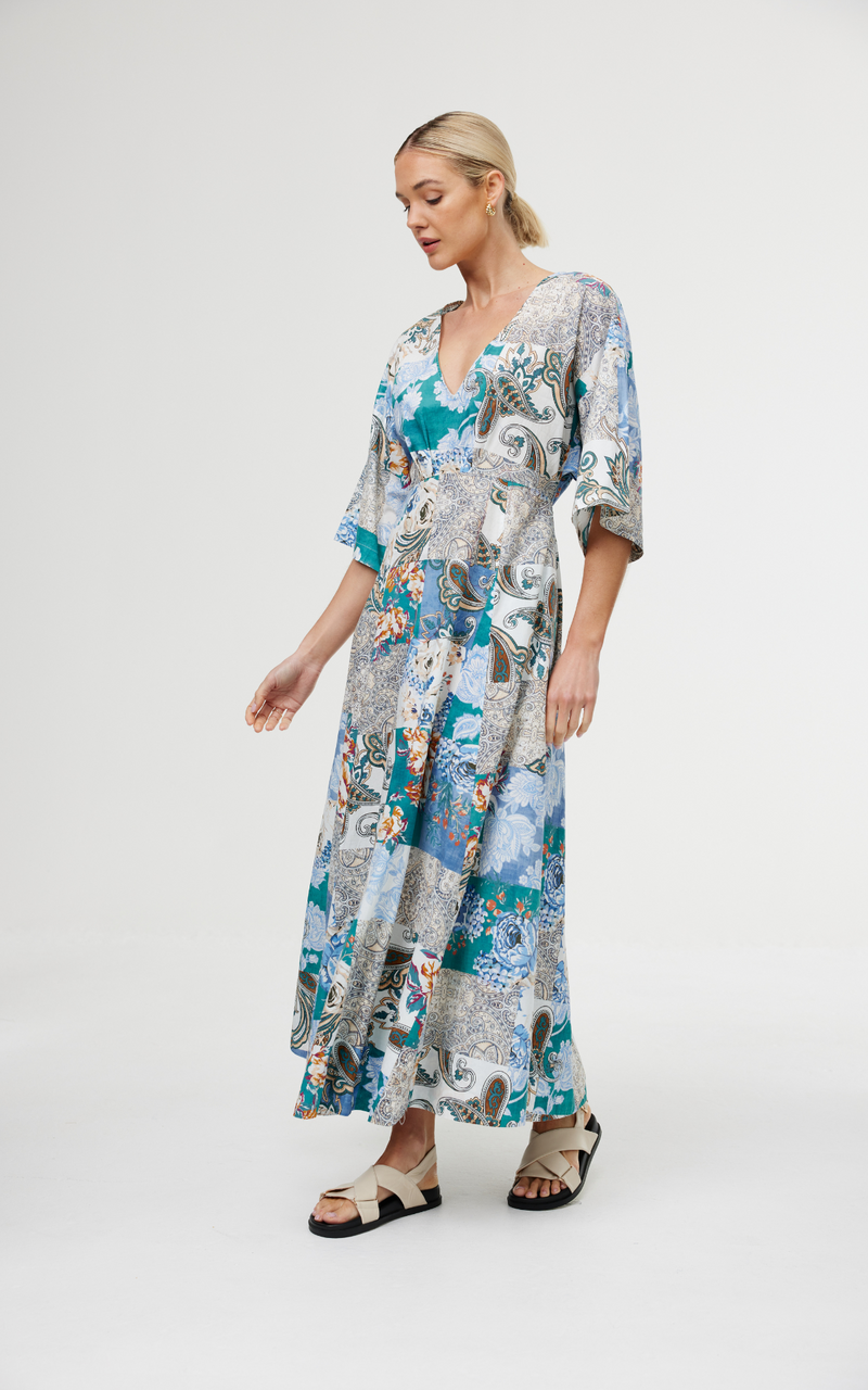 Ellis Dress - Cyan Patchwork