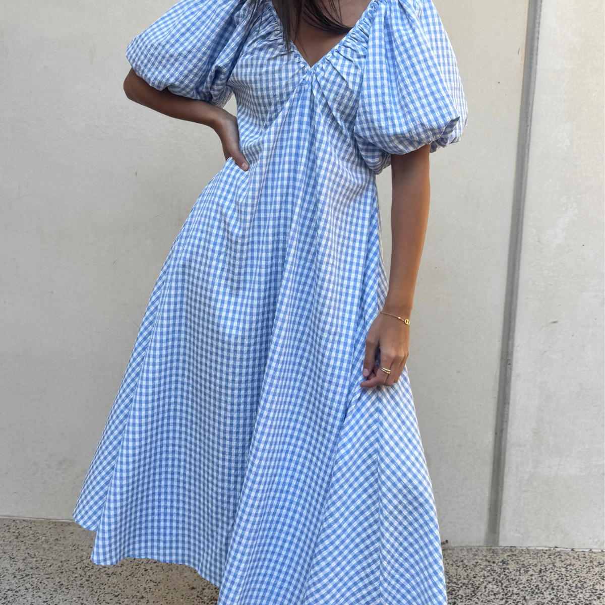 blue gingham dress australia Hyacinth House Blue Gingham Prim Maxi Dress Blue Gingham / M
