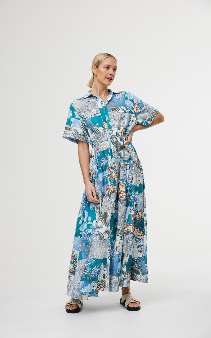 Maeve Maxi Dress - Cyan Patchwork