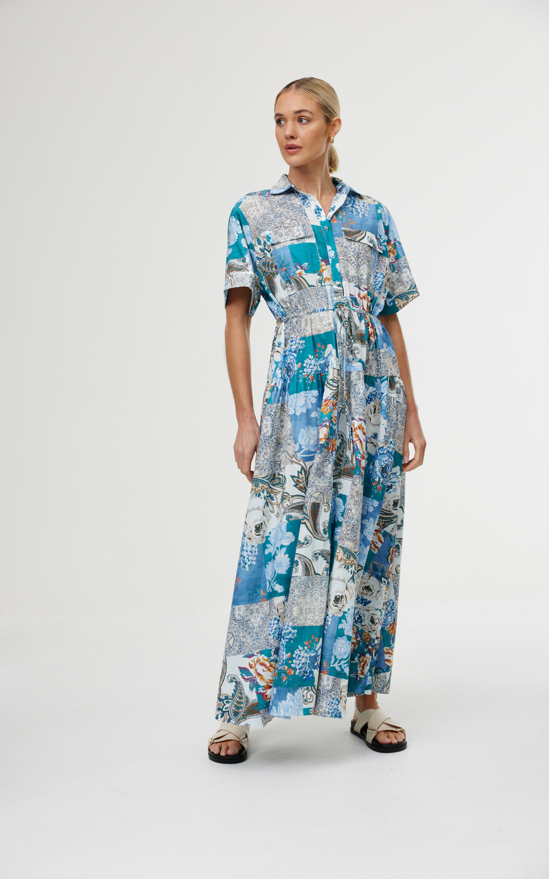 Maeve Maxi Dress - Cyan Patchwork