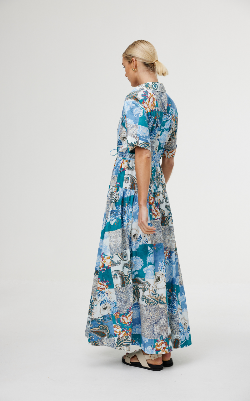 Maeve Maxi Dress - Cyan Patchwork