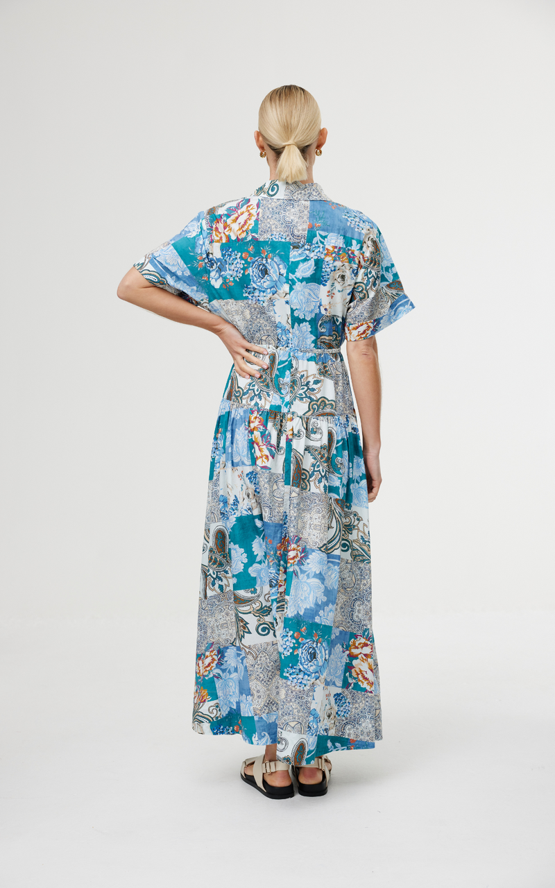 Maeve Maxi Dress - Cyan Patchwork