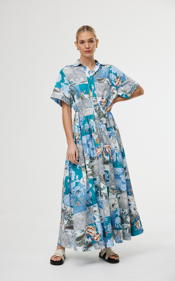 Maeve Maxi Dress - Cyan Patchwork