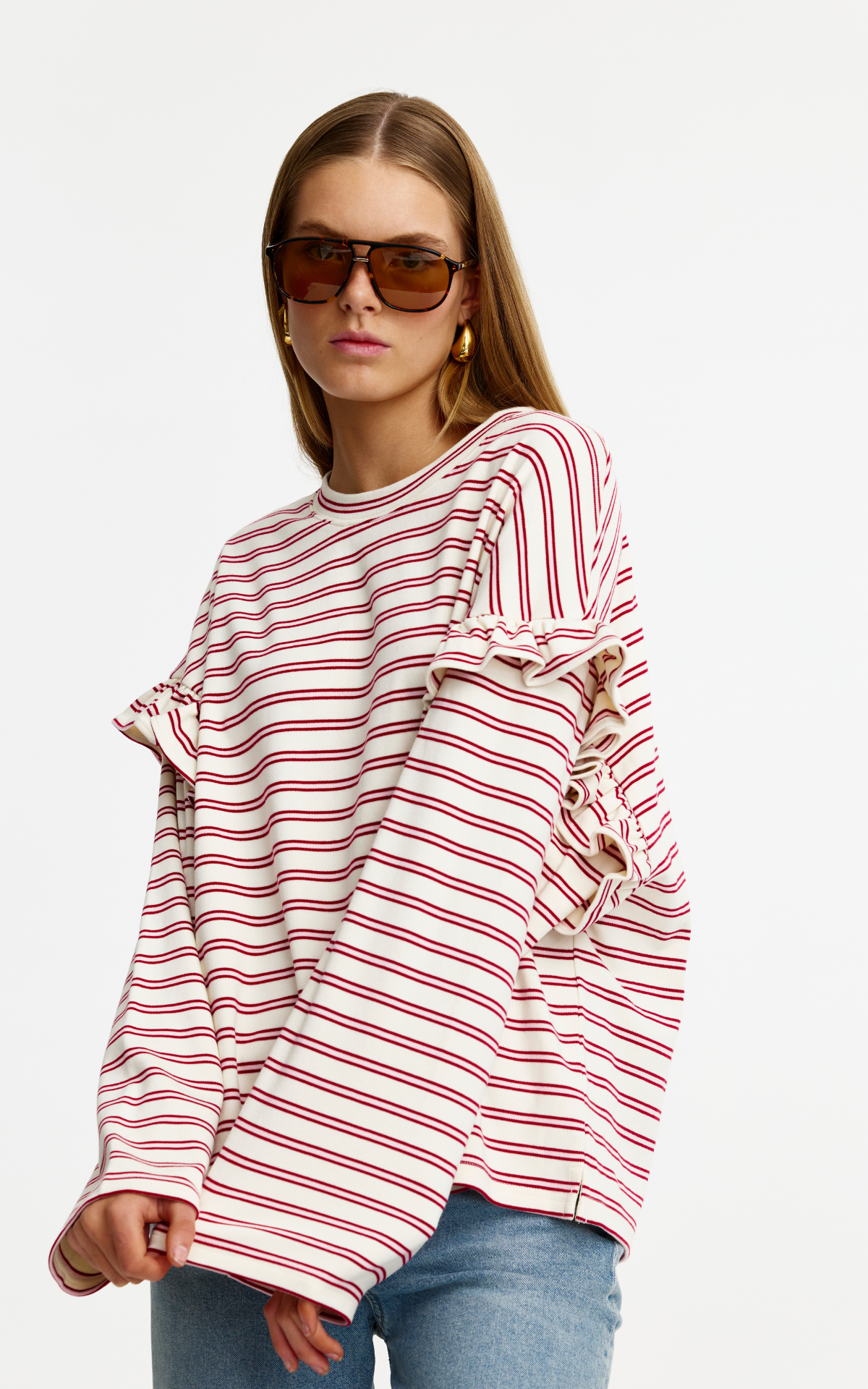 James LS Tee - Red + Pink Stripe