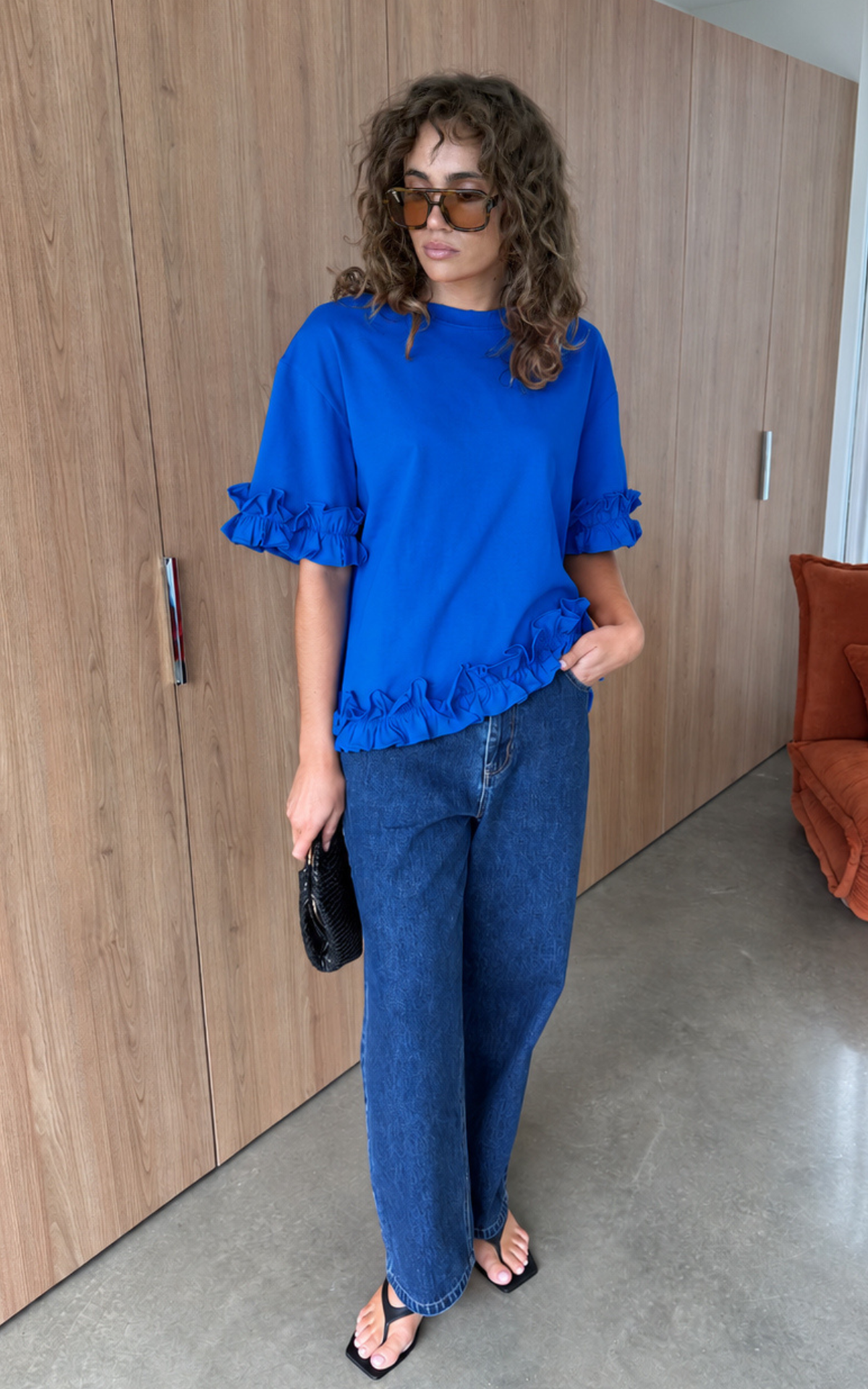 Ruffle Tee - Blue Azure