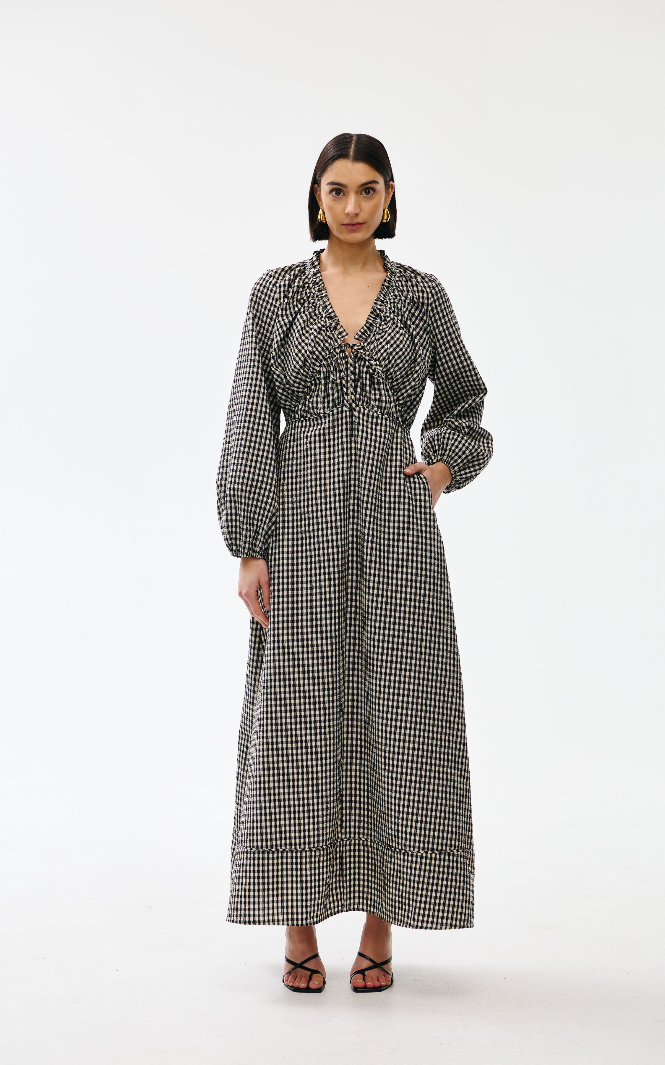 Pia Maxi Dress - Black & Ivory Gingham