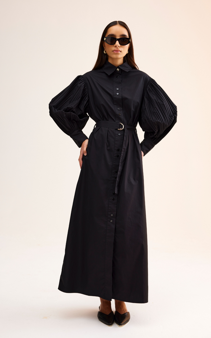 Harlow Pleat Dress - Black