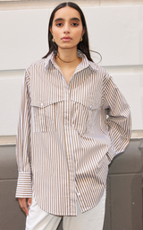 Riley Shirt - Stone/Ivory Stripe