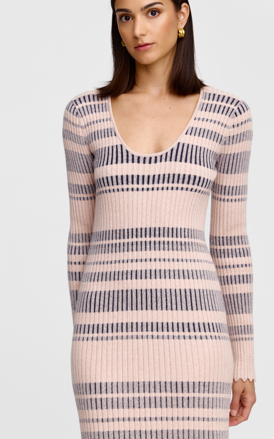 Celeste Knit Dress - Stone + Navy Stripe