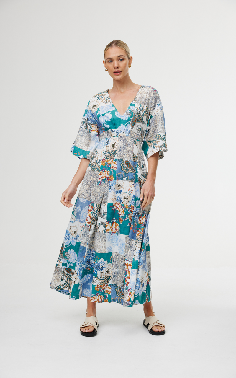 Ellis Dress - Cyan Patchwork