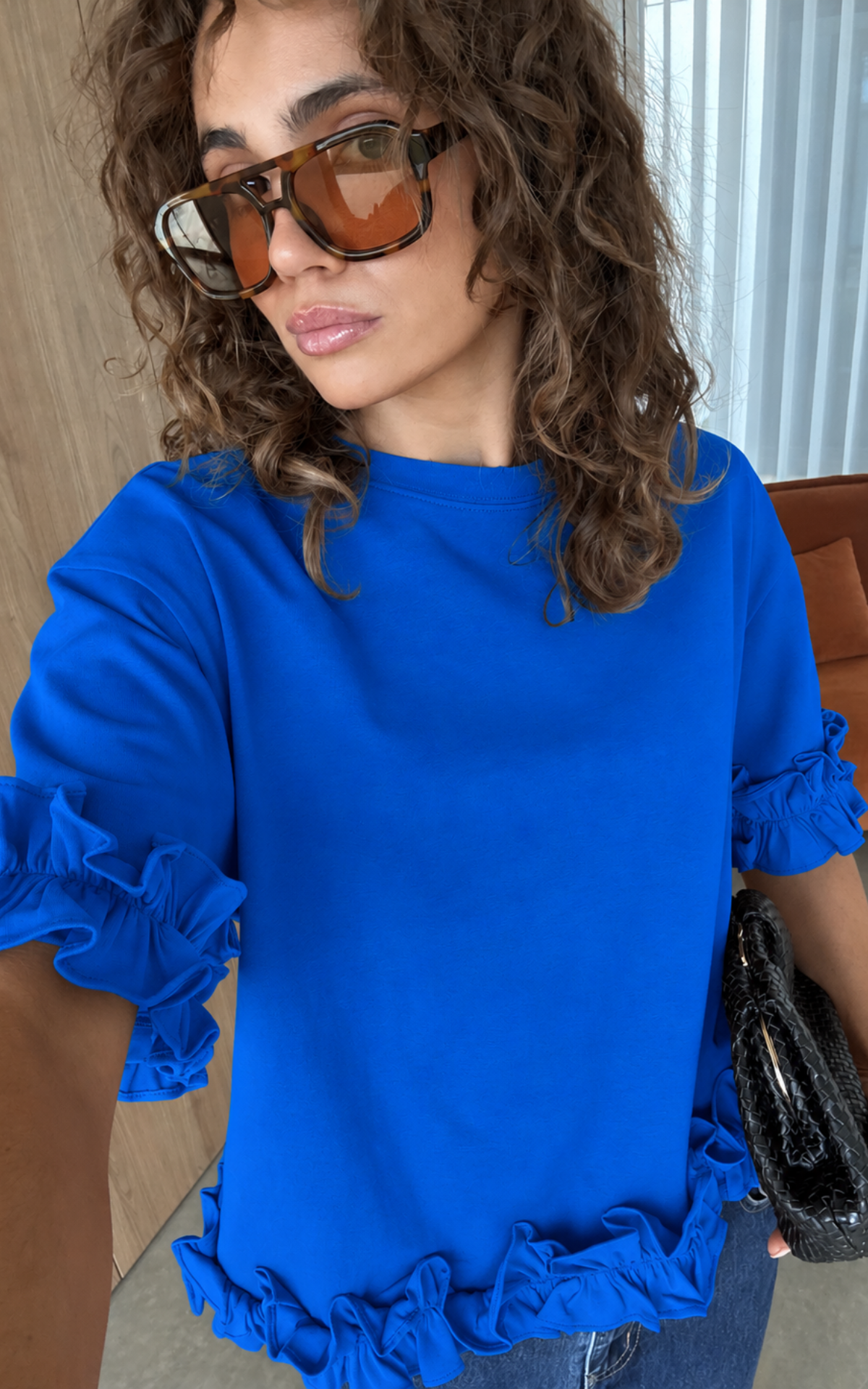 Ruffle Tee - Blue Azure