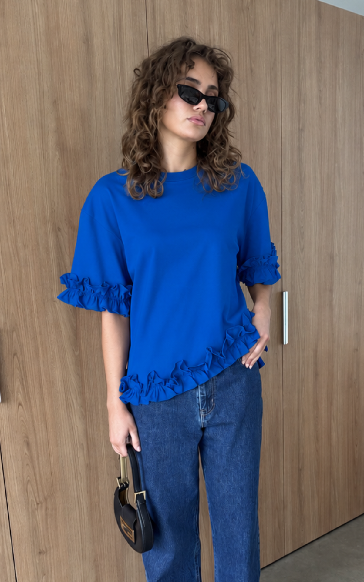 Ruffle Tee - Blue Azure