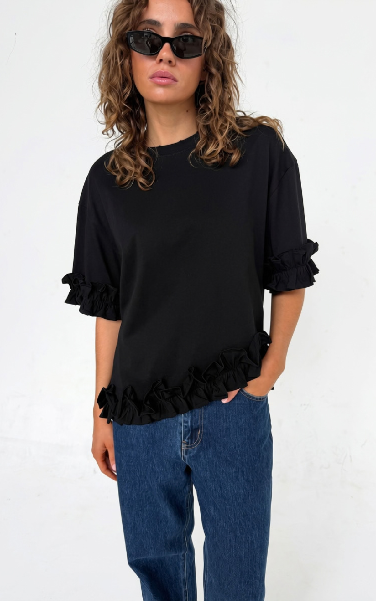 Ruffle Tee - Black