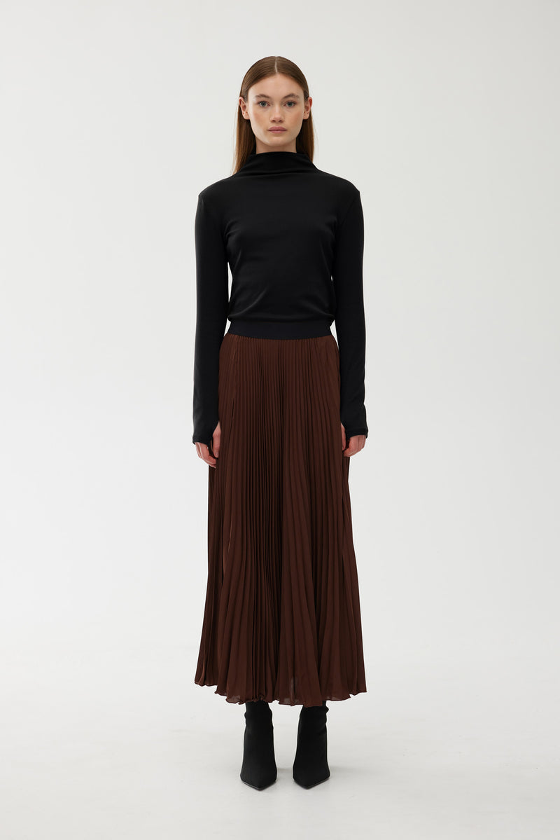 Goldie Pleat Skirt - Chocolate