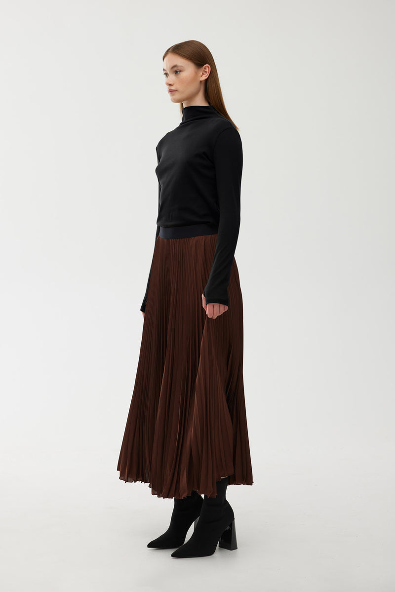 Goldie Pleat Skirt - Chocolate