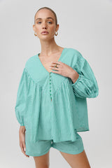 KIRA TOP - GREEN STRIPE