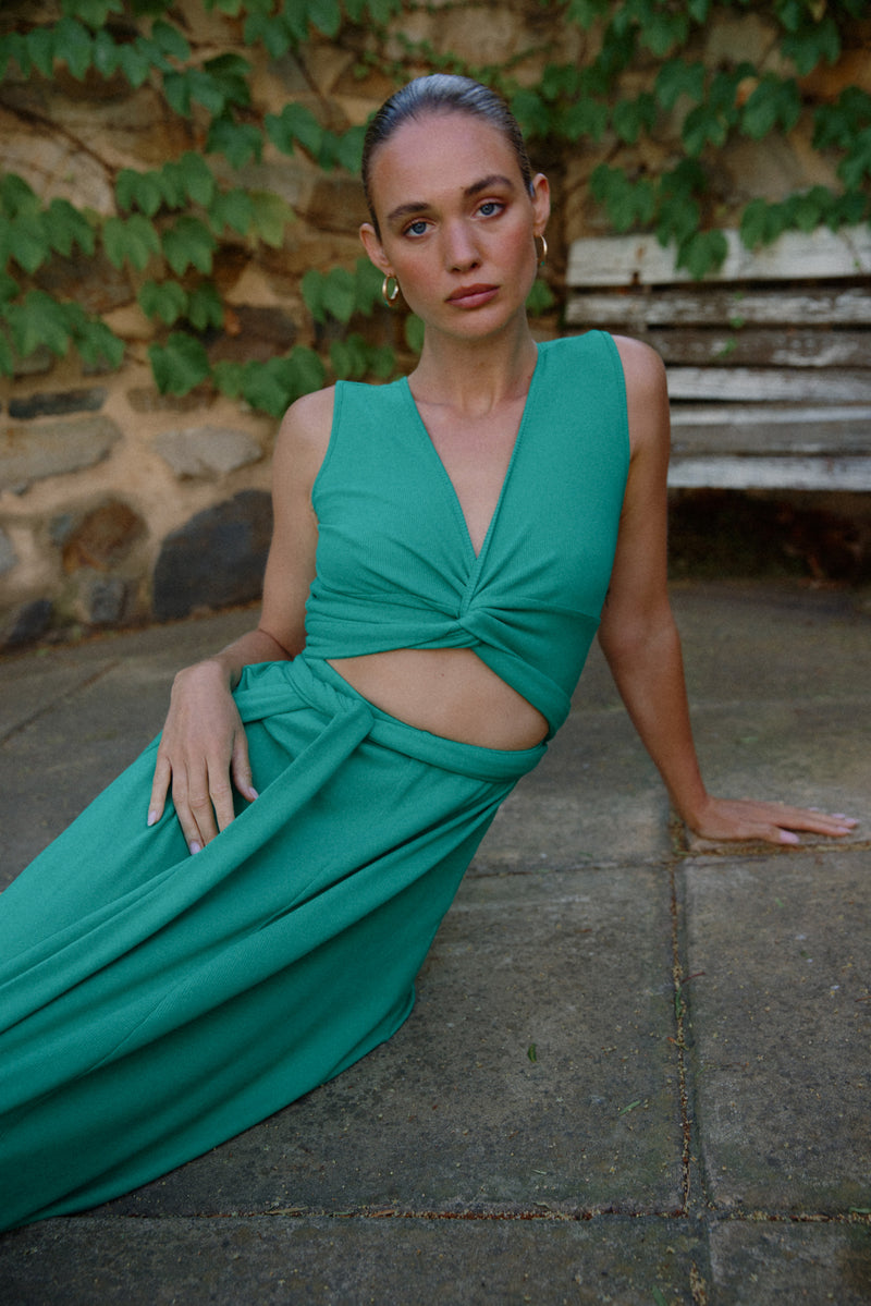 ELIZA RIB DRESS - EMERALD